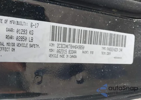 2017 Dodge Charger Police Awd из США, поврежденный, VIN 2C3CDXKT6HH649850